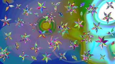 Mavi renklerde. Raster illüstrasyonu. Mavi renkte mavi papatya deseni.