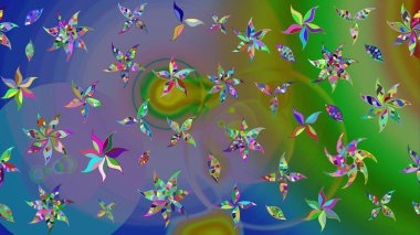 Yeşil renkli çiçekler. Tropik çiçek desenleri. Raster illüstrasyonu.