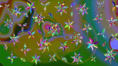 Düz Çiçek Elementleri Tasarımı. Raster. Renkli Bahar Teması çizim şablonu.