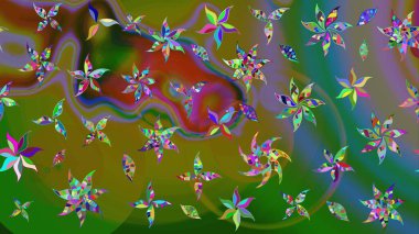 Raster illüstrasyonu. Yeşil renkli yeşil papatya deseni. Yeşil renklerde.