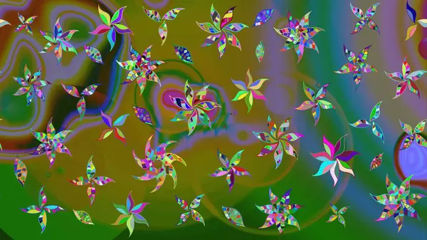 Düz Çiçek Elementleri Tasarımı. Raster. Renkli Bahar Teması çizim şablonu.