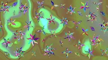 Raster illüstrasyonu. Yeşil renkli çiçekler. Tropikal çizim çiçek deseni.