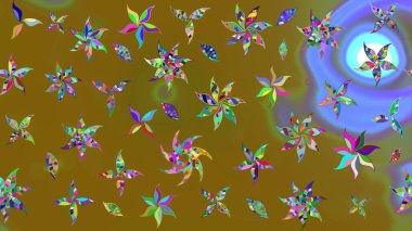 Renkli Bahar Teması eskiz kalıbı. Düz Çiçek Elementleri Tasarımı. Kahverengi renkli şirin çiçek deseni. Raster Modaya uygun kumaş deseni.