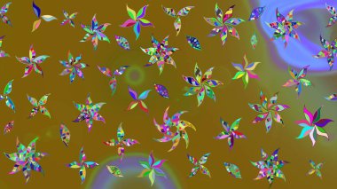 Raster illüstrasyonu. Chichi 'nin kumaş kalıbını çiz. Düz Çiçek Elementleri Tasarımı. Çiçek deseni. Renkli Bahar Teması çizim şablonu.