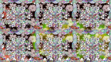 Renkli Bahar Temalı Kusursuz Arkaplan. Düz Çiçek Elementleri Tasarımı. Renkli çiçekler. Sevimli çiçek raster deseni.