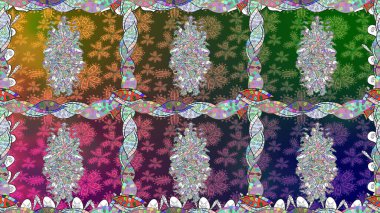 Tekstil tasarımı için yeşil renkli geleneksel halk çiçekleri buketi. Çiçeksiz desenli nakış işlemeli gelincikler ve vadi zambaklarıyla.