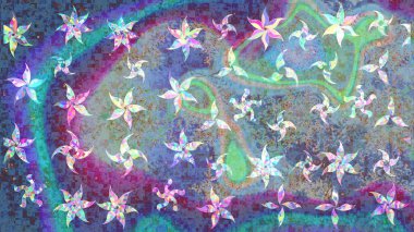 Çiçekli eskiz çizimi. Mavi renkli çiçekler. Renkli Yaz Temalı eskiz kalıbı. Düz Çiçek Elementleri Tasarımı.