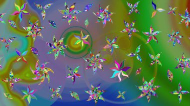 Raster illüstrasyonu. Yeşil renkte güzel bir tekstil. Suluboya çiçekli çiçek deseni.