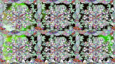 El çizimi Raster çizimi. Duvar kağıdı, web sitesi arka planı, ambalaj kağıdı, davetiye, broşür, afiş veya web sitesi için kusursuz çiçek deseni kullanılabilir. Karalama elementleri.