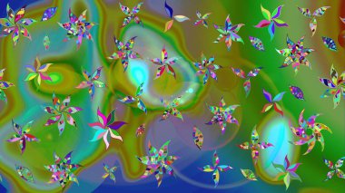 Yeşil kıvırcık çiçekler yeşil renkte şekillenir. Raster illüstrasyonu. Klasik çiçek tasarım elementleri.