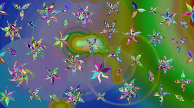 Düz Çiçek Elementleri Tasarımı. Güzel kumaş deseni. Çiçek desenli çizim. Renkli Bahar Teması eskiz kalıbı. Raster illüstrasyonu. Asya tekstil tarzında.