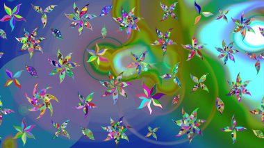 Düz Çiçek Elementleri Tasarımı. Renkli Bahar Teması eskiz kalıbı. Raster illüstrasyonu. Güzel kumaş deseni. Zentangle soyut çiçekleri. Çiçek tozu..