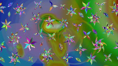 Raster illüstrasyonu. Tropik çiçek desenleri. Yeşil renkte çiçekler.