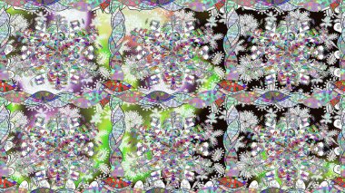 Kusursuz süs izi. Tebrik kartı geçmişi, boyama kitabı, arkaplan ve tekstil için kullanılabilir. Etnik Mandala havlusu. Raster Henna tarzı. Sınır Hindistan çiçek desenli paisley patentli.