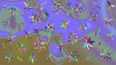 Elle boyanmış suluboya resim çizimleri, çiçekler ve bitkiler. Mor renkte çiçekler.