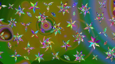 Küçük çiçekte hoş bir çiçek deseni var. Parlak çiçekli yeşil renkler üzerine soyut çizim deseni. Çiçek elementli zarif raster dokusu..