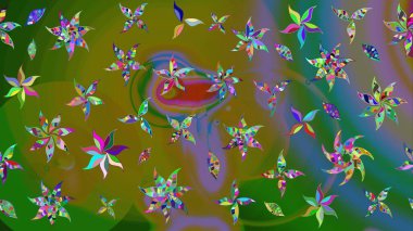 Soyut etnik raster çizim kalıbı. Arkaplan dokusu, duvar kağıdı, yeşil renkli çiçek teması. Kabile sanatı boho baskısı, klasik çiçek arkaplanı.