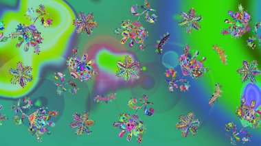 Çiçekli karalama şeklinde Raster çiçek deseni. Yumuşak, yeşil renkli yaz çiçekleri. Raster illüstrasyonu.