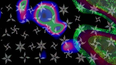 Kar tanelerinin soyut arkaplanlı Noel şablonu. Siyah ve yeşil kar taneleri. Raster illüstrasyonu. Renkler. Noel ve Yeni Yıl moda baskıları için tatil tasarımı.