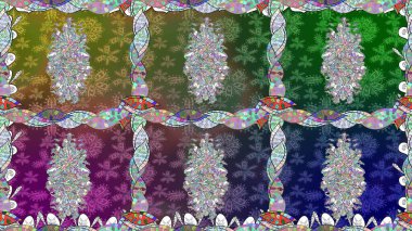 Tekstil için dikişsiz suluboya desen. Elle çizilmiş çiçek deseni (fayans). Sevimli çiçekleri, desenleri, yeşil renkleri olan renksiz desenler..