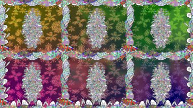 Renkli Bahar Temalı Kusursuz Arkaplan. Çiçeksel fantezi tasarımı, parlak bir arka planda, kusursuz bir desen. Düz Çiçek Elementleri Tasarımı.