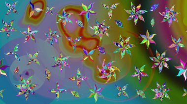 Düz Çiçek Elementleri Tasarımı. Asya tekstil tarzında. Güzel kumaş deseni. Çiçek desenli çizim. Renkli Bahar Teması eskiz kalıbı. Raster illüstrasyonu.