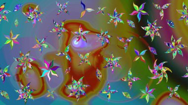 Kahverengi renkli çiçekler. Raster illüstrasyonu. El çizimi çiçekli soyut çizim deseni.