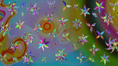 Renkli Bahar Teması eskiz kalıbı. Raster illüstrasyonundaki çiçek desenli çizim. Düz Çiçek Elementleri Tasarımı. Süslü kumaş deseni.