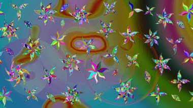 Yeşil renkli çiçekler. Renkli Bahar Teması eskiz kalıbı. Çiçek desenli eskiz. Düz Çiçek Elementleri Tasarım Raster illüstrasyonu.