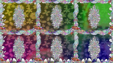 El çizimi. Çiçekli, yapraklı, çiçeksiz çiçek desenli. Raster illüstrasyonu.