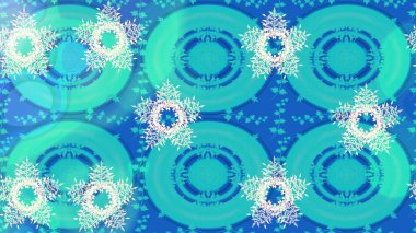 Mavi renkler. Kar tanelerinin soyut arkaplanlı Noel şablonu. Noel ve yeni yıl moda baskıları için tatil tasarımı. Raster illüstrasyonu.