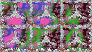 Çiçekli karalama şeklinde Raster çiçek deseni. Raster illüstrasyonu. Yumuşak, yaz çiçekleri yeşil renklerde.