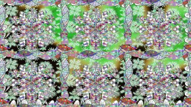 Doodle unsurları. Sorunsuz çiçek deseni kaydırma kağıt, davet, el ilanı, afiş veya Web sitesi Web sitesi arka plan duvar kağıdı için kullanılabilir. Elle çizilmiş Raster illüstrasyon.