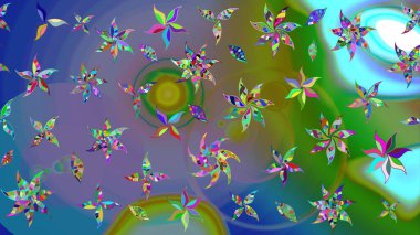 Egzotik çiçekler, mavi renkler üzerine botanik parlak klasik doğa. Klasik tropikal doğal elementlerin suluboya seti. Raster illüstrasyonu.