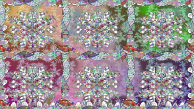 Tarafsız renklerde bahar çiçekleri. Yaprak ve çiçeklerin suluboya resmi, tarafsız renklerde kusursuz desen. Raster illüstrasyonu.