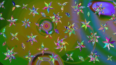 Yumuşak, bahar çiçekli arka plan. Çiçekli karalama şeklinde Raster çiçek deseni. Yeşil renkte çiçekler.