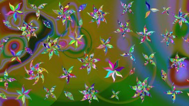 Raster güzel bir çiçek deseni çizmiş. Yeşil renkli çiçekler. Tatil havası. Nazik romantik baskı. Bahar mevsimi.