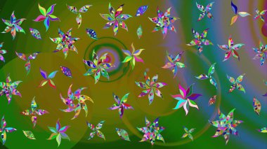 Renkli Bahar Teması eskiz kalıbı. Düz Çiçek Elementleri Tasarımı. Raster illüstrasyonundaki çiçek desenli çizim. Yeşil renkte çiçekler.