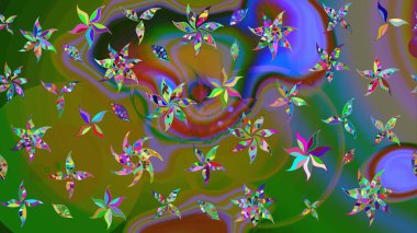 Düz Çiçek Elementleri Tasarımı. Yeşil renkli çiçekler. Renkli Bahar Teması eskiz kalıbı. Raster illüstrasyonunda çiçek deseni çizimi.