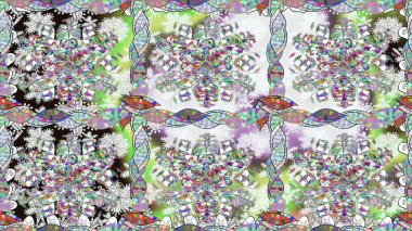 Düz Çiçek Elementleri Tasarımı. Renkli Bahar Temalı Kusursuz Arkaplan. Tarafsız renklerde zarif çiçek buketi suluboya. Raster illüstrasyonu.