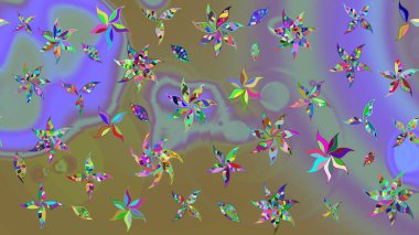 Moda baskısı, albüm, ambalaj kağıdı ve duvar kağıdı için zarif dekoratif süslemeler. Raster illüstrasyonu. Tarafsız renklerde şirin çiçekler. Küçük çiçekli basit bir çiçek çizimi..