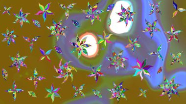 Kahverengi renkli çiçekler. Raster Illustrasyon 'daki Çiçek Deseni' nin son moda çizimi. Renkli Yaz Temalı eskiz kalıbı. Düz Çiçek Elementleri Tasarımı.