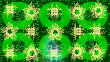 Güzel tasarım. Raster illüstrasyonu. Noel için tatil tasarımı, yeni yıl moda baskıları. Kar tanelerinin soyut arkaplanlı Noel arkaplanı. Yeşil ve mavi kar taneleri.