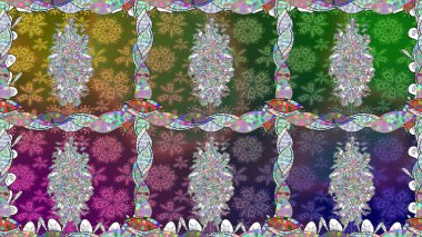 Yeşil renklerde. Raster illüstrasyonu. Kusursuz dekoratif arka plan, çiçek mandala. Çiçek..