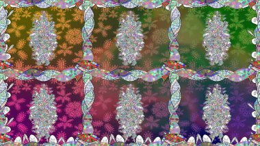 El çizimi, soyut ve süslü elementler. Suluboya resim taklit Raster çizimi. Yaz çiçekleri teması. Yeşil renkler. Klasik çiçekler..