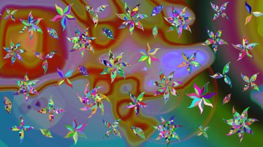 Nazik, sevimli çiçek arkaplanı. Çiçekli karalama şeklinde Raster çiçek deseni. Kahverengi renkte çiçekler.