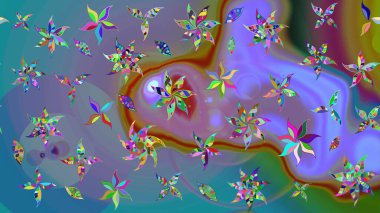 Mavi renkli çiçekler. Raster düz çiçek çizim deseni. Tasarım hediye paketi, tebrik kartları, posterler ve afiş tasarımı.