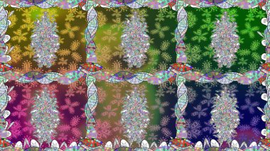 Çiçekler, yapraklar, dekoratif elementler, sıçramalar, lekeler, el çizimleri çizimleri ve Doodle çizimleri, grafik raster çizimleri.