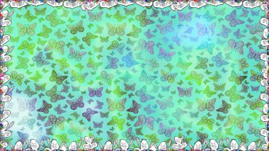 Su rengi filtreleme efektiyle mavi ve yeşil üzerine resimler. Doğa kelebeğinin yüksek kalitesi. Raster illüstrasyonu. Klasik tarzda..