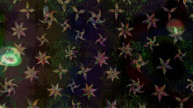 Parlak renkli çiçekleri ve siyah yaprakları olan, kusursuz çiçek desenleri. Modern çiçek arkaplanı. Moda baskıları için zarif bir şablon. Halk stili.